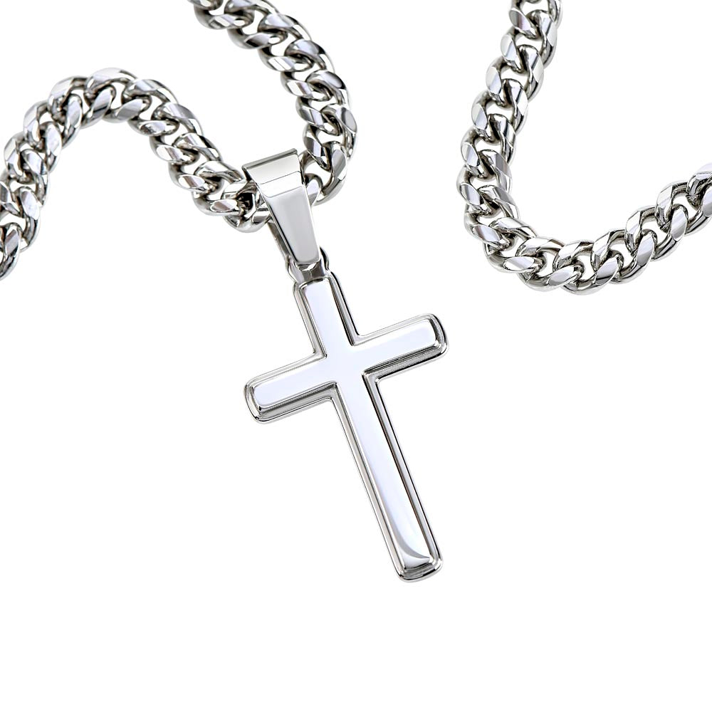 Grandson, Never Give Up - Cross Chain Necklace with Personalized Message Card (GS51-P)