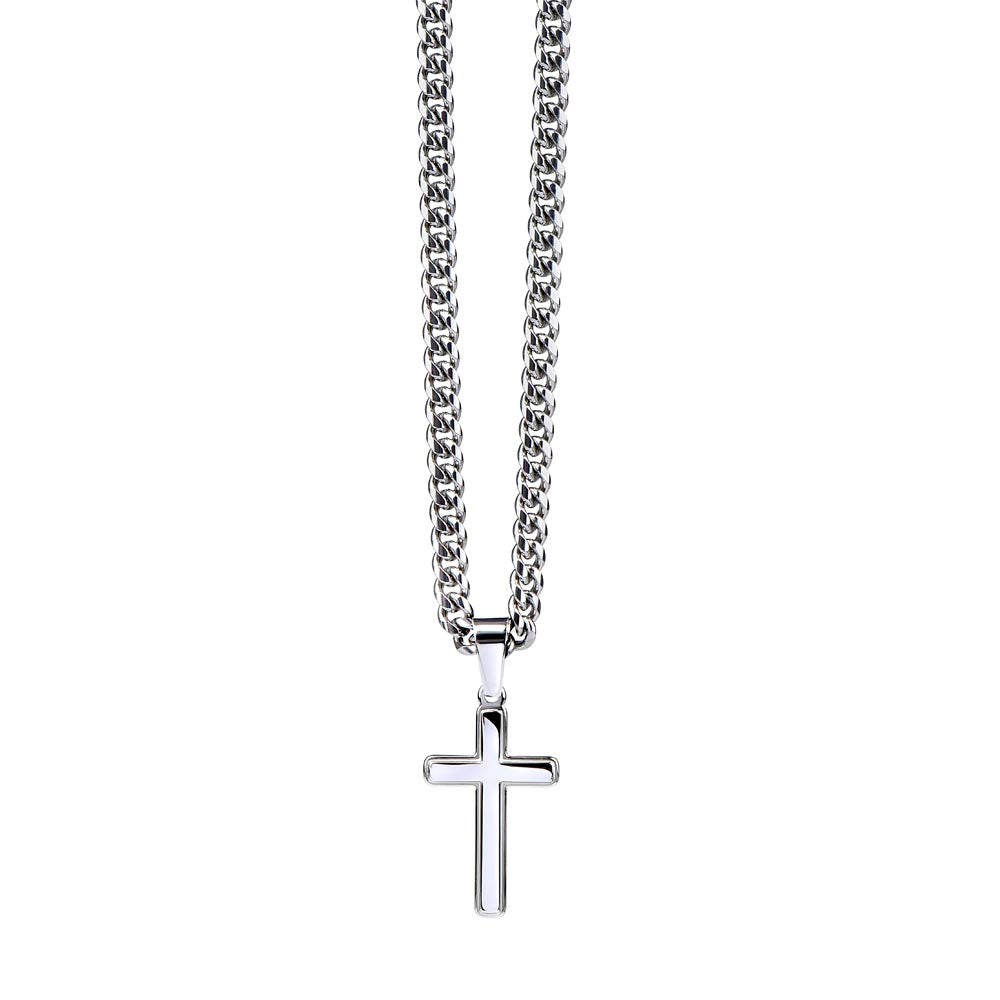 Grandson, Never Give Up - Cuban Chain Cross Necklace W/ Personalized Message Card