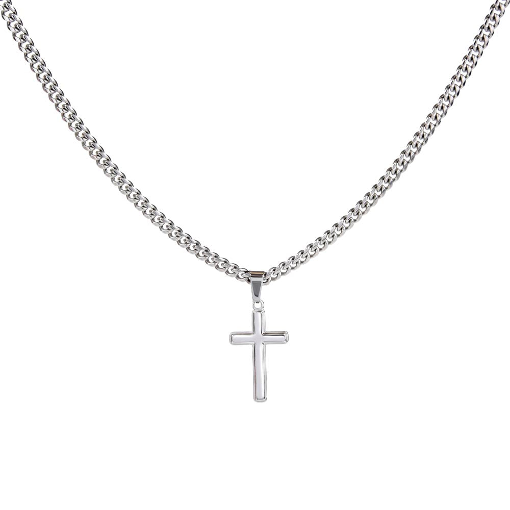 Grandson, Someday - Cuban Chain Cross Necklace w/ Personalized Message Card