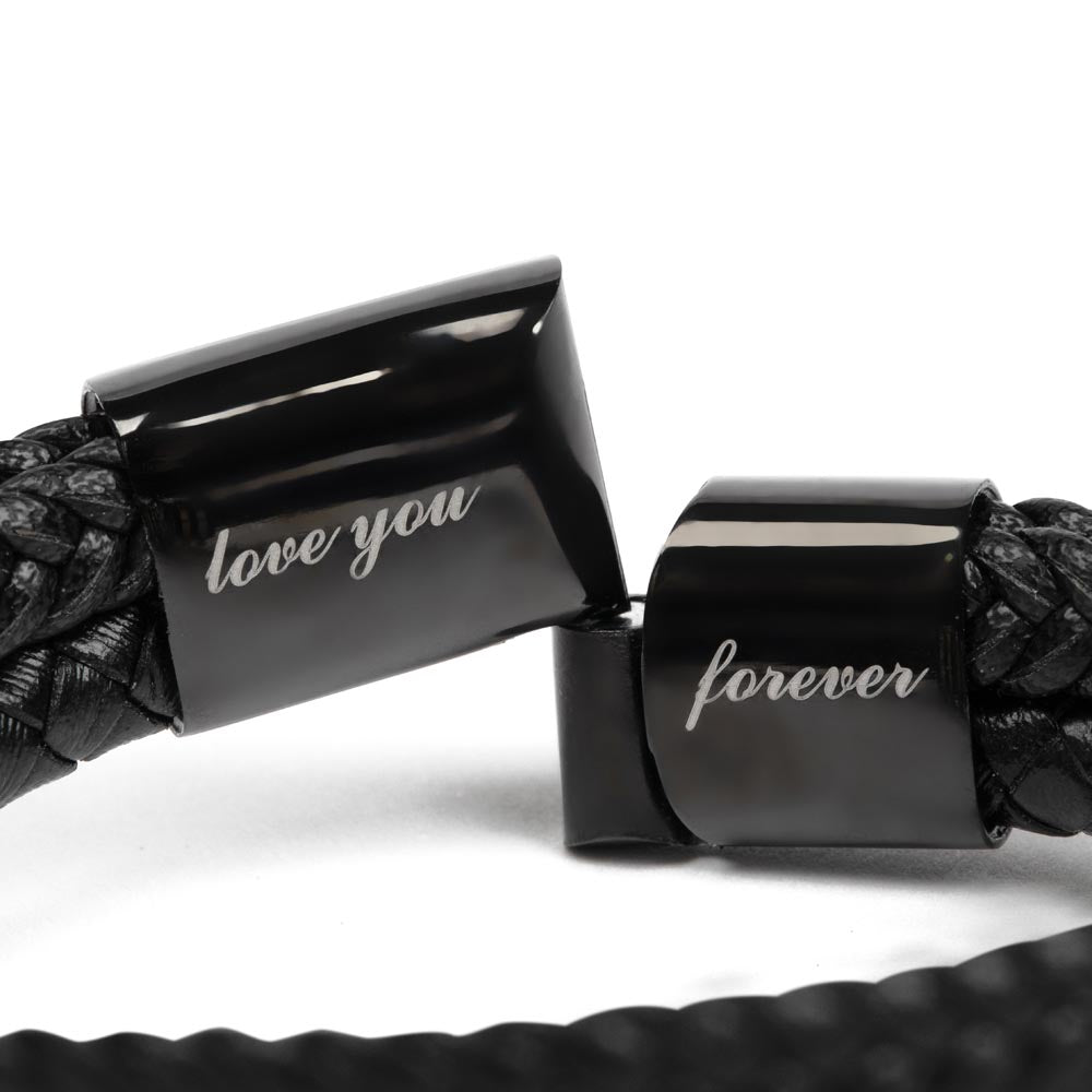 Grandson, Never Give Up - Leather Bracelet with Personalized Message Card (GS49-P)