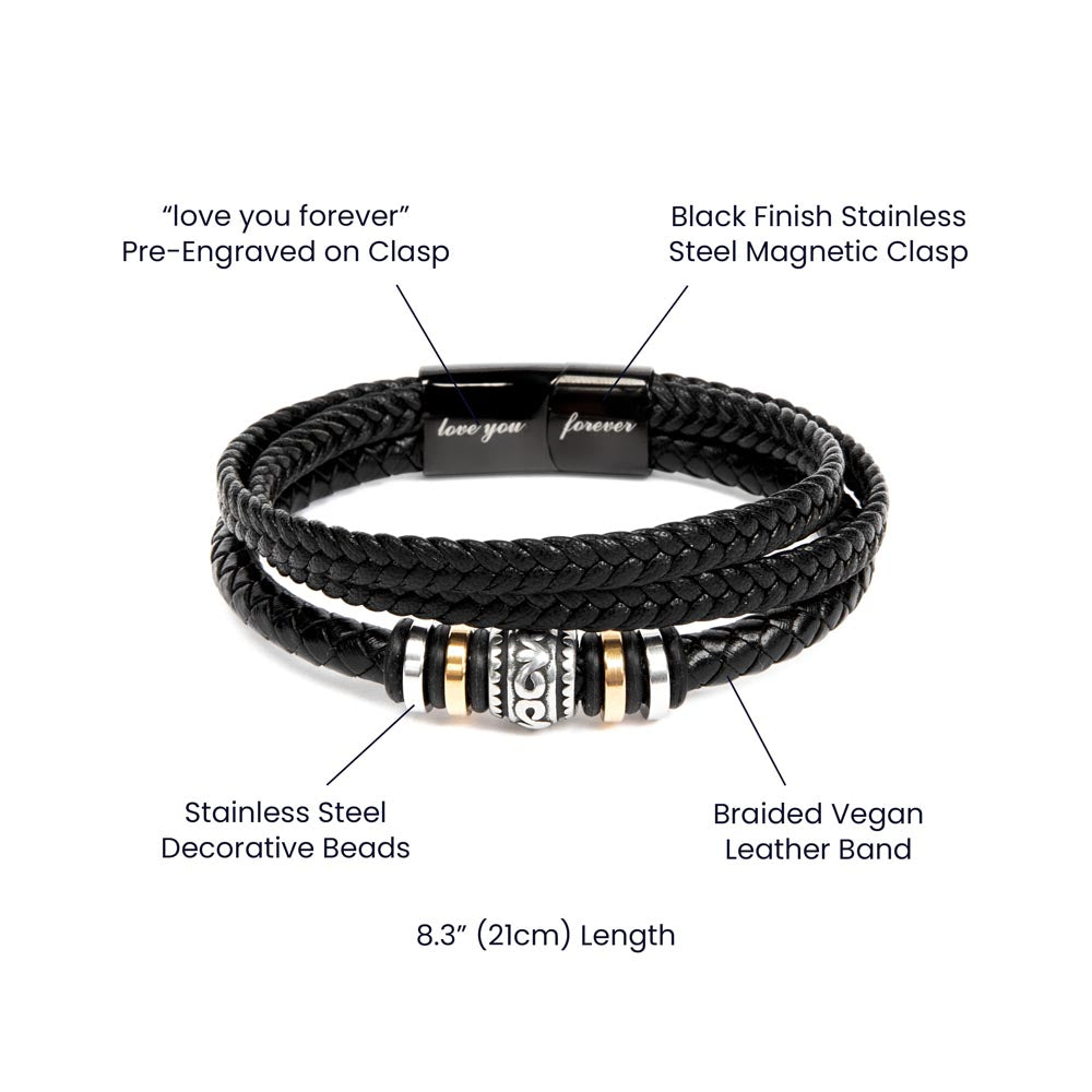 Son, Never Stop Believing - Leather Bracelet with Personalized Message Card (S48-P)