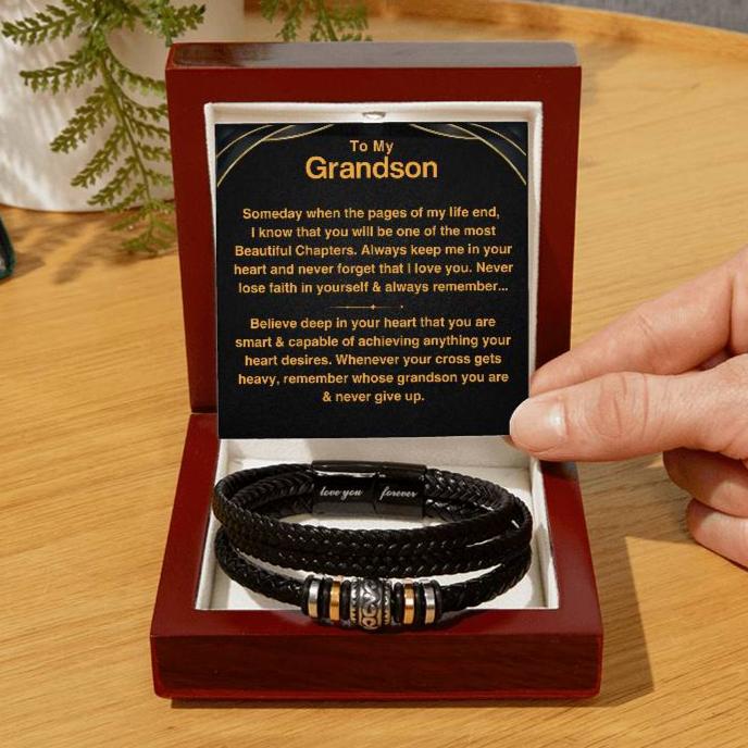 Grandson, Never Give Up - Leather Bracelet (GS49)