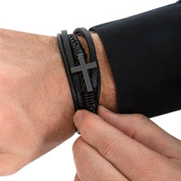 Thumbnail for Husband, Meeting You Was Fate - Leather Cross Bracelet W/ Personalized Message Card (H4-P)