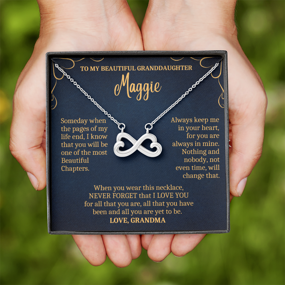 Granddaughter, Always Loving You - Infinity Hearts Necklace With Personalized Message Card (GD80-P)