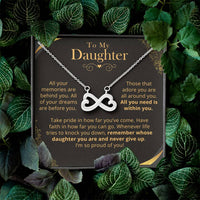 Thumbnail for Infinity Hearts necklace with 'Proud of You' message card – meaningful gift for daughter to celebrate her accomplishments.