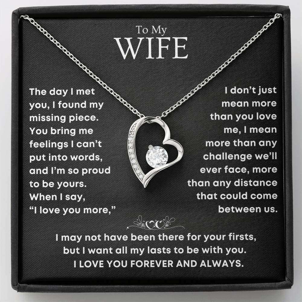 Romantic heart-shaped pendant necklace with sparkling cubic zirconia, in gift box with emotional message card – perfect anniversary gift for wife from husband.