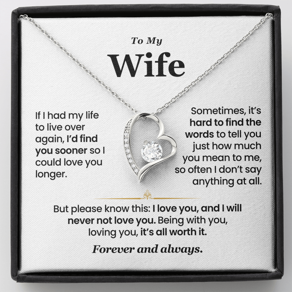 Romantic heart-shaped pendant necklace with sparkling cubic zirconia, in gift box with emotional message card – perfect anniversary gift for wife from husband.