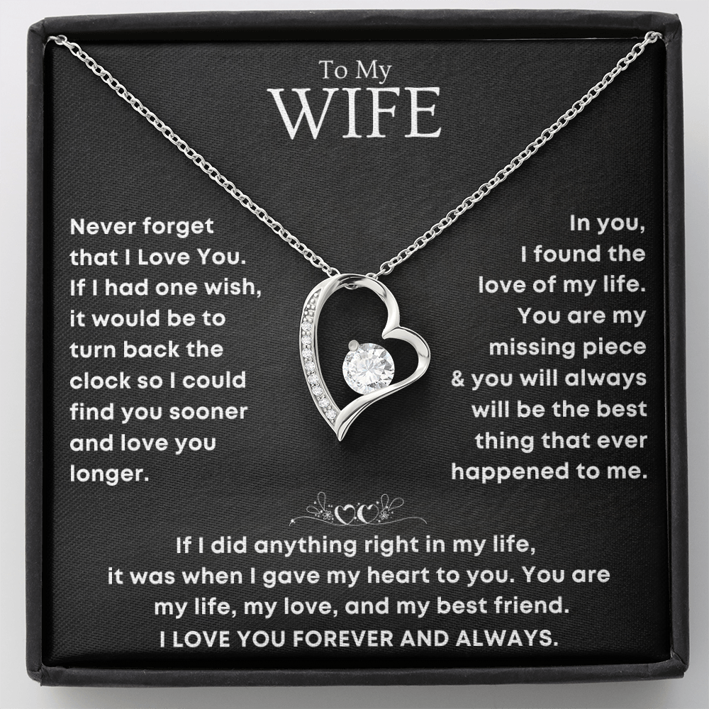 Romantic heart-shaped pendant necklace with sparkling cubic zirconia, in gift box with emotional message card – perfect anniversary gift for wife from husband.