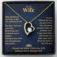 Thumbnail for Gold heart necklace displayed on a “To My Wife” message card, romantic gift from husband with meaningful love message
