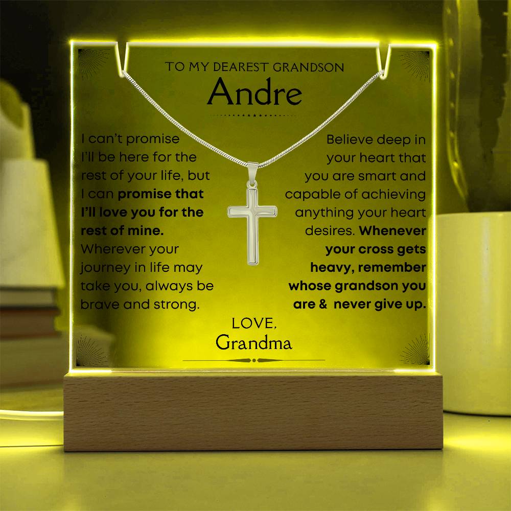 Grandson, Never Give Up - Personalized Acrylic Plaque With Cross Necklace (GS53-P)