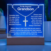 Thumbnail for Grandson, Never Give Up - LED Acrylic Plaque with Cross Necklace (GS54)