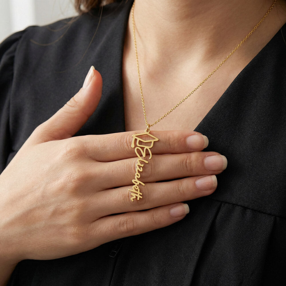 Personalized graduation gold necklace for granddaughter. Perfect gift for graduation in high school.