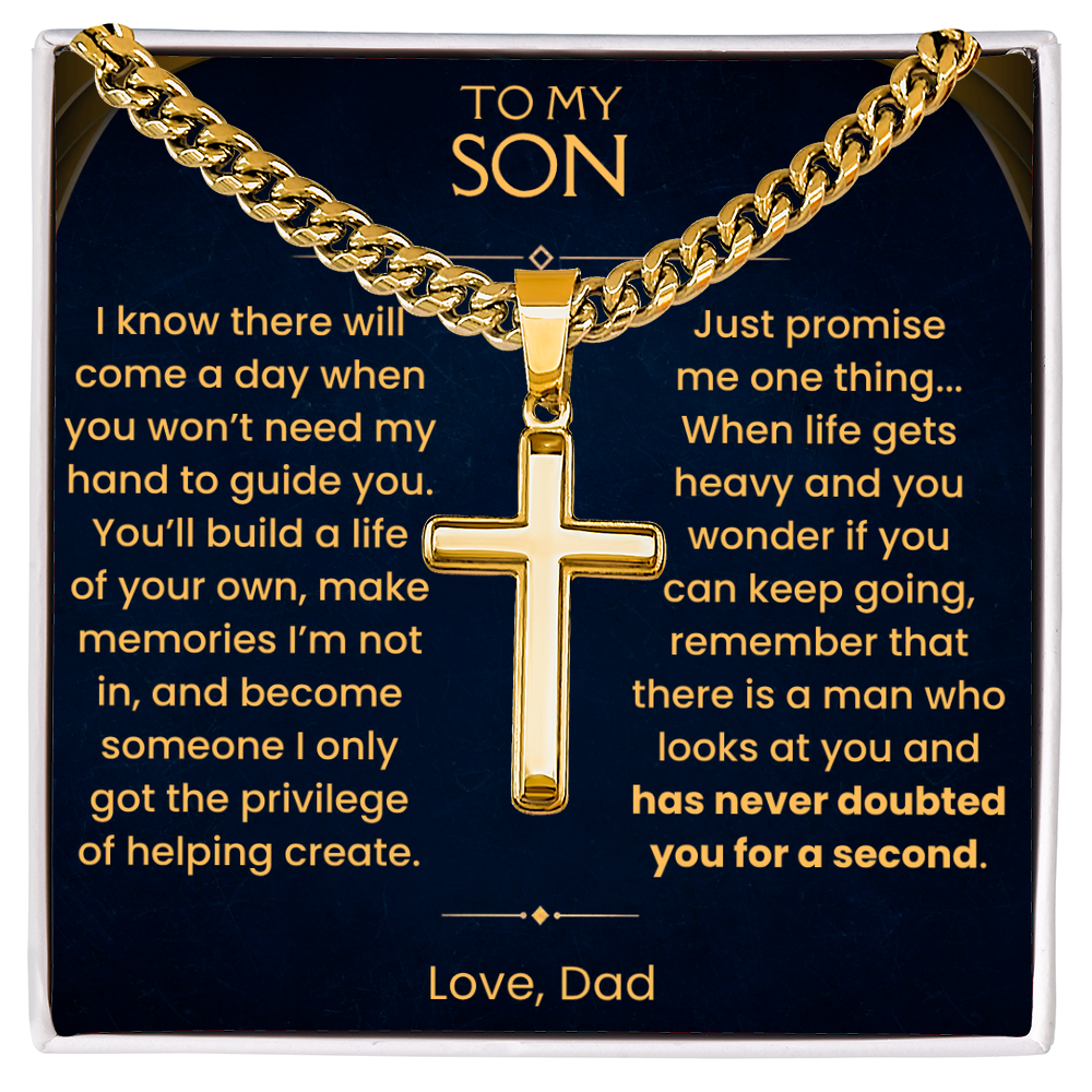 To My Son, Artisan Cross on Cuban Link Chain with Love Message Card Gift Set (S74)