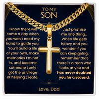 Thumbnail for To My Son, Artisan Cross on Cuban Link Chain with Love Message Card Gift Set (S74)