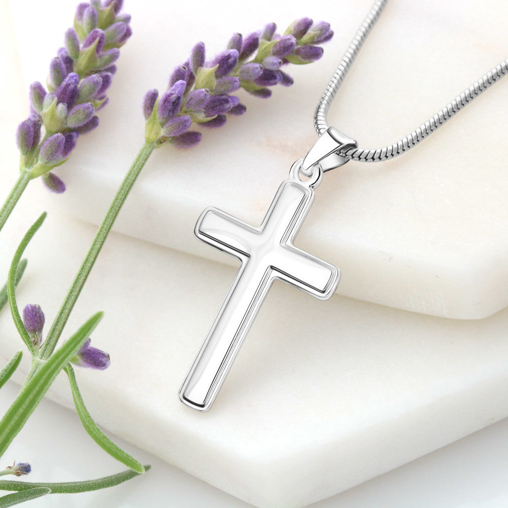 A silver cross necklace for grandson.