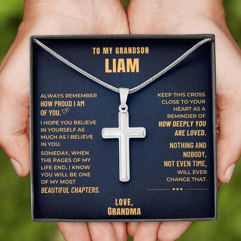 Grandson, I Believe In You - Cross Necklace - Personalized (GS106-P)