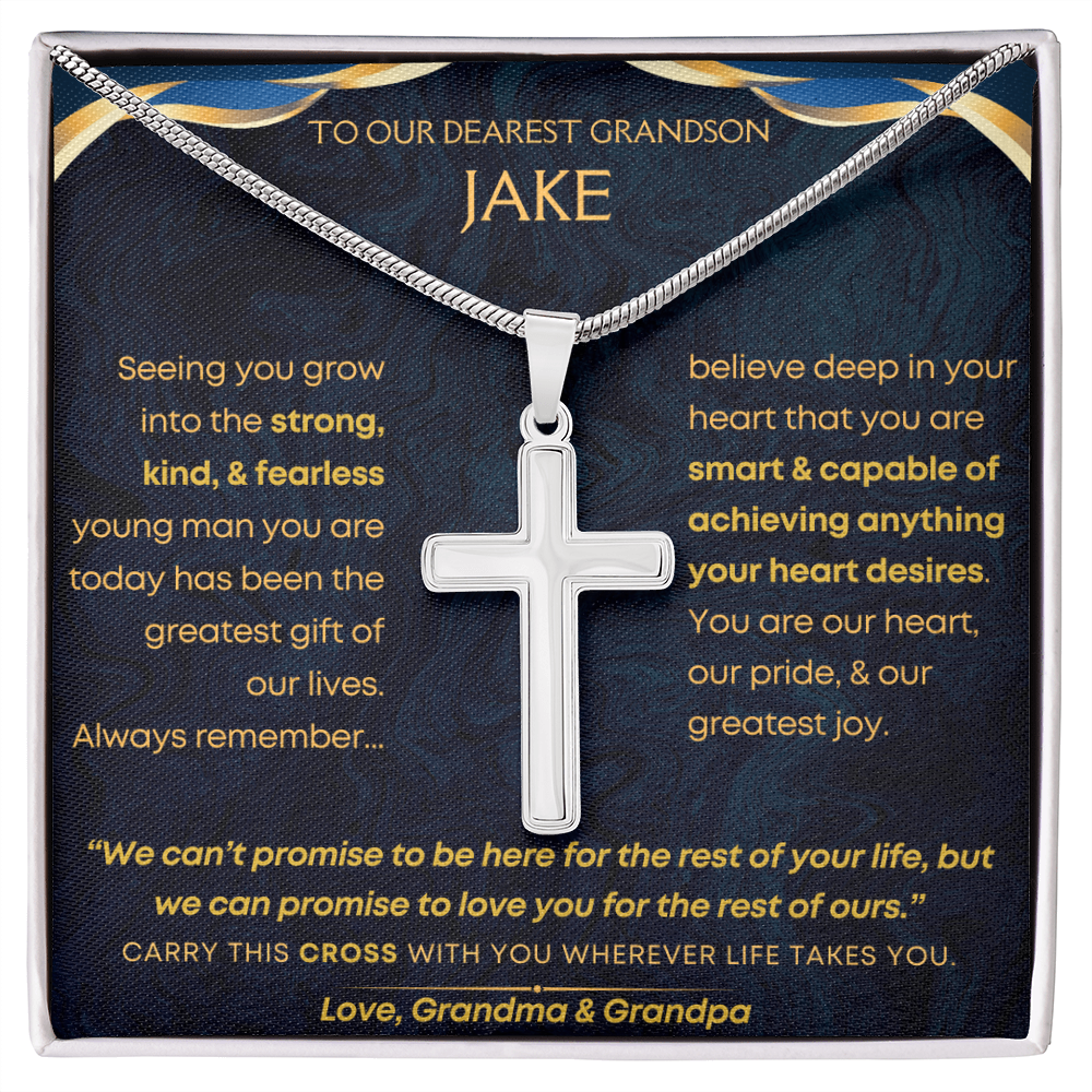 To My Dearest Grandson "Love You Forever" Cross Necklace - Personalized Gift (GS94-P)-P2