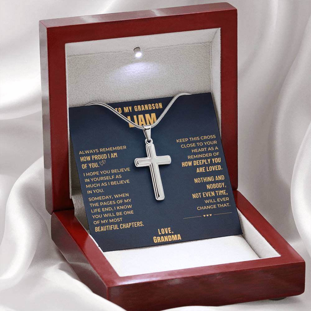 Grandson, I Believe In You - Cross Necklace - Personalized (GS106-P)