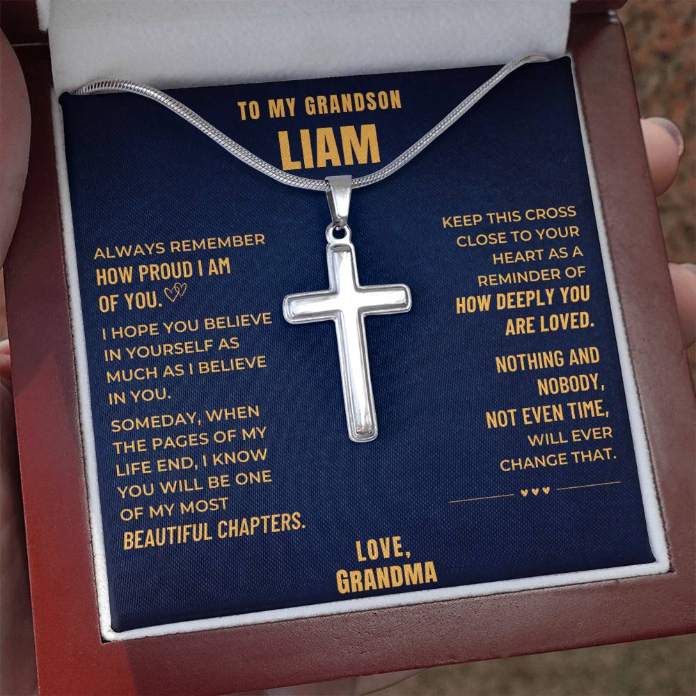 Grandson, I Believe In You - Cross Necklace - Personalized (GS106-P)