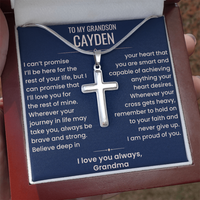 Thumbnail for To My Grandson, Brave and Strong - Cross Necklace - Personalized (GS110-P)