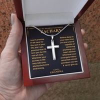 Thumbnail for Personalized cross necklace for grandson and heartfelt message from grandma grandpa