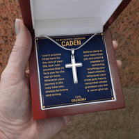 Thumbnail for Personalized cross necklace for grandson and heartfelt message from grandma grandpa