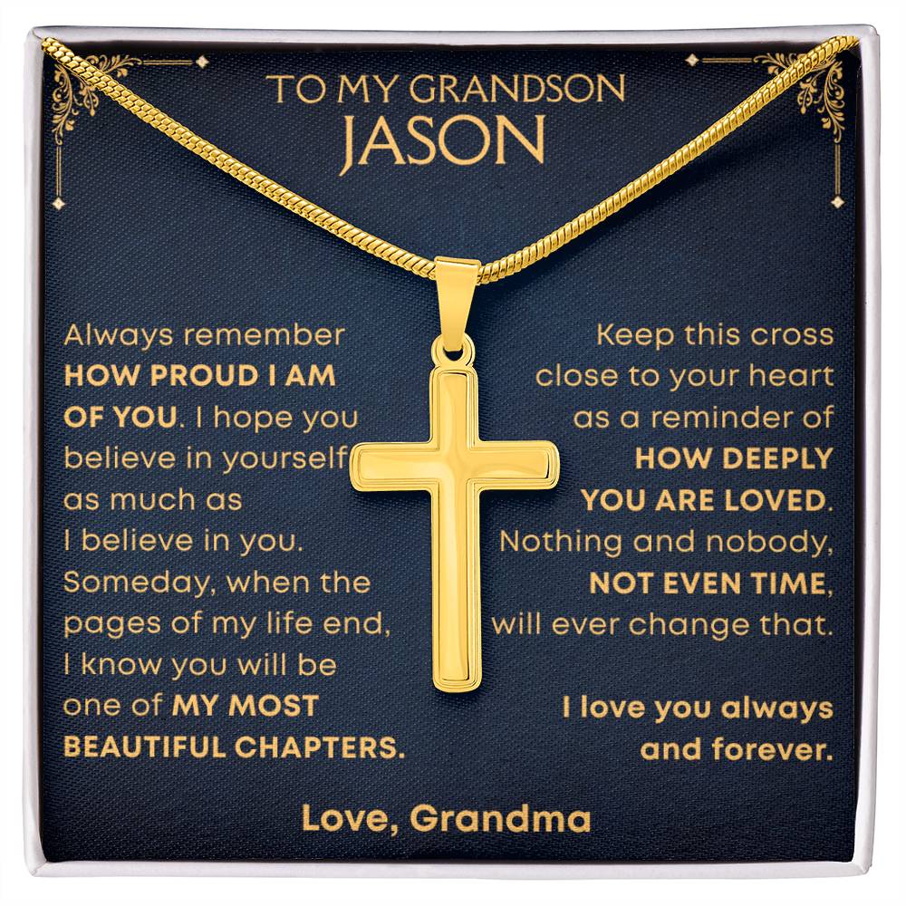 Grandson, My Most Beautiful Chapters - Cross Necklace with Personalized Message Card Gift Set (GS114-P)