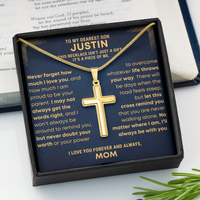 Thumbnail for Gold Cross necklace in a message card with classic box. Gift for son from mom dad