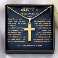 Thumbnail for Gold cross necklace in a decorative box with sentimental message for grandson