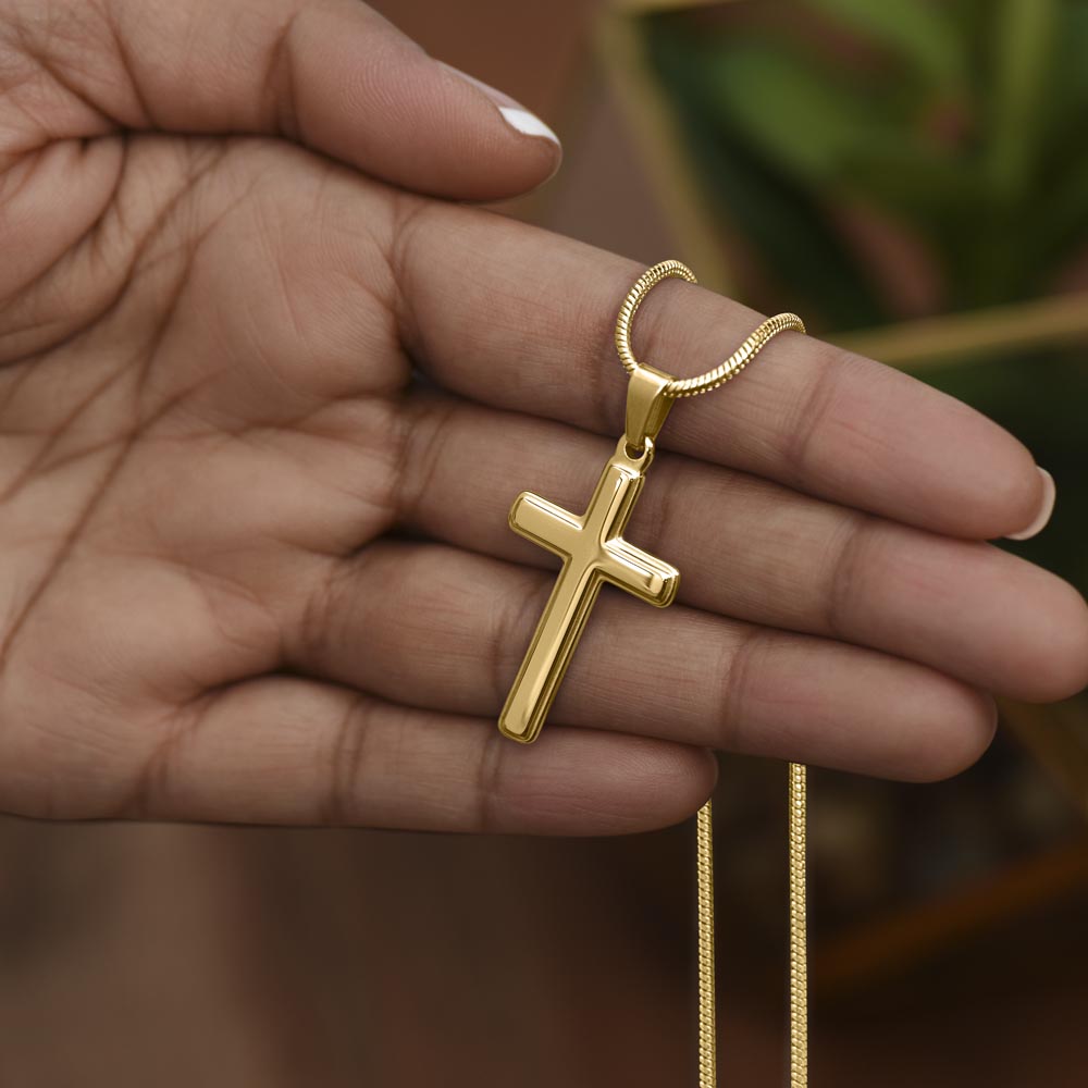 Cross necklace, gold pendant necklace, sentimental gift from grandma or grandpa.