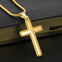Thumbnail for Gold Cross necklace gift for grandson with heartfelt message card. Inspirational Christian jewelry from Grandpa