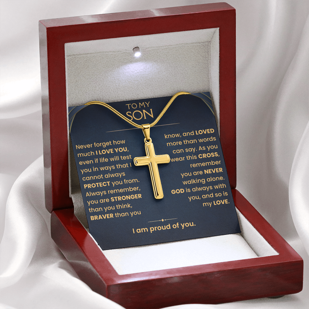 To My Son, Cross Necklace with Love Message Card Gift Set (S73)