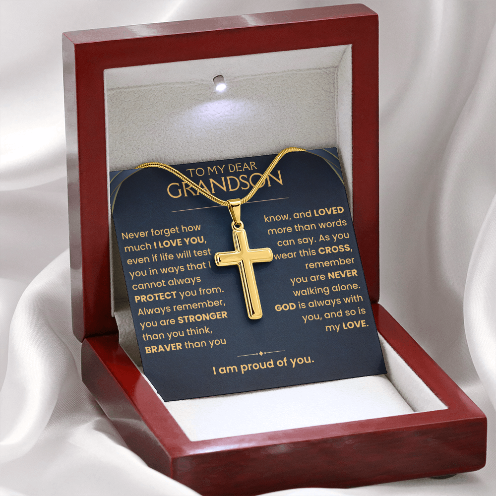 To My Grandson, Cross Necklace with Love Message Card Gift Set (GS111)