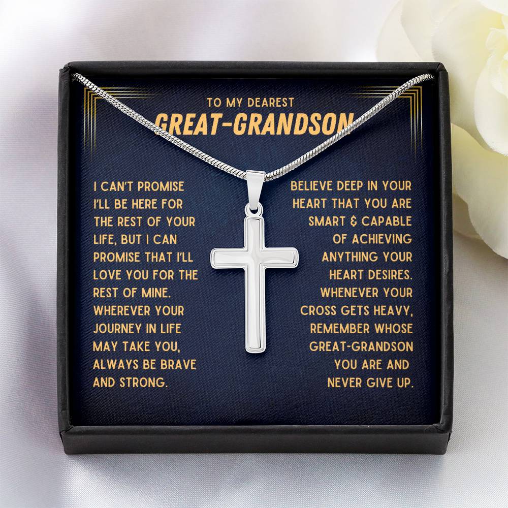 Great-Grandson, Never Give Up - Cross Necklace (GGS05)