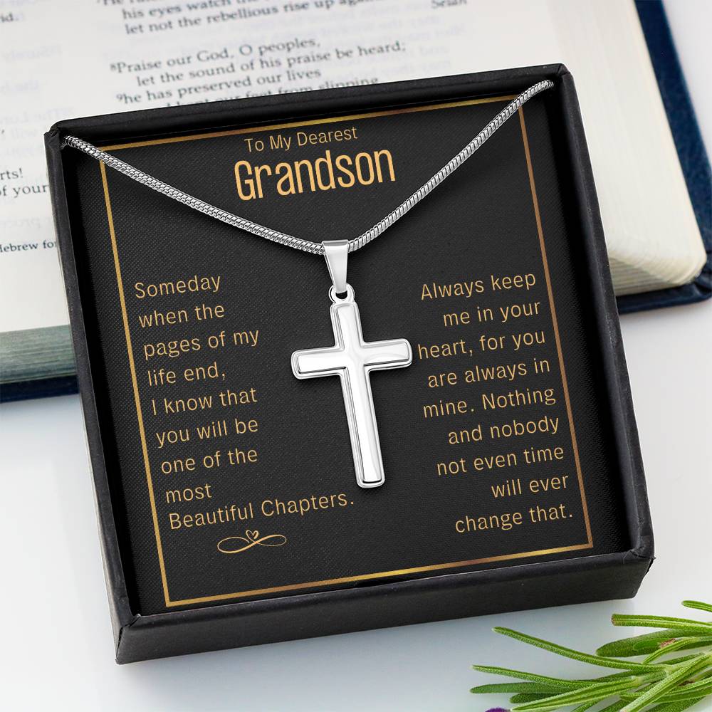To My Grandson, Most Beautiful Chapters - Cross Necklace
