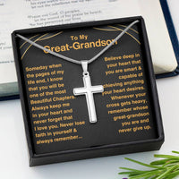 Thumbnail for Great-Grandson, Never Give Up- Cross Necklace (GGS08)