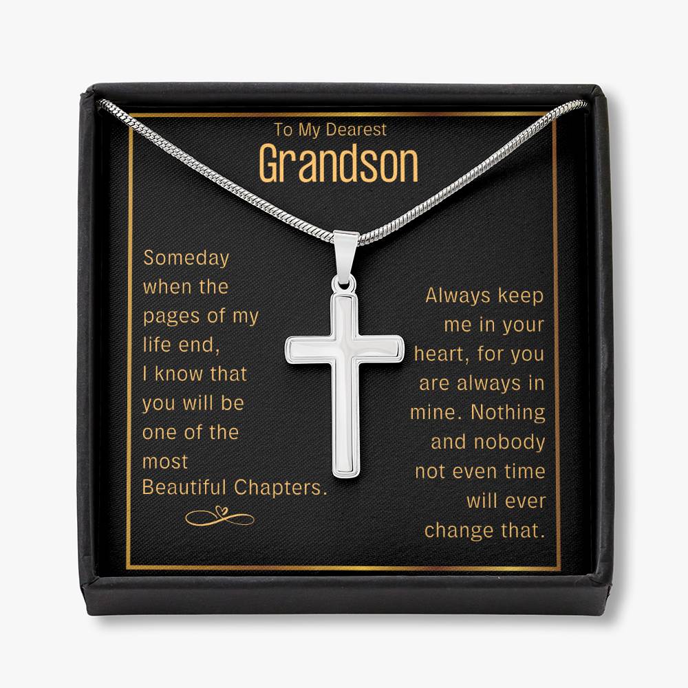 To My Grandson, Most Beautiful Chapters - Cross Necklace