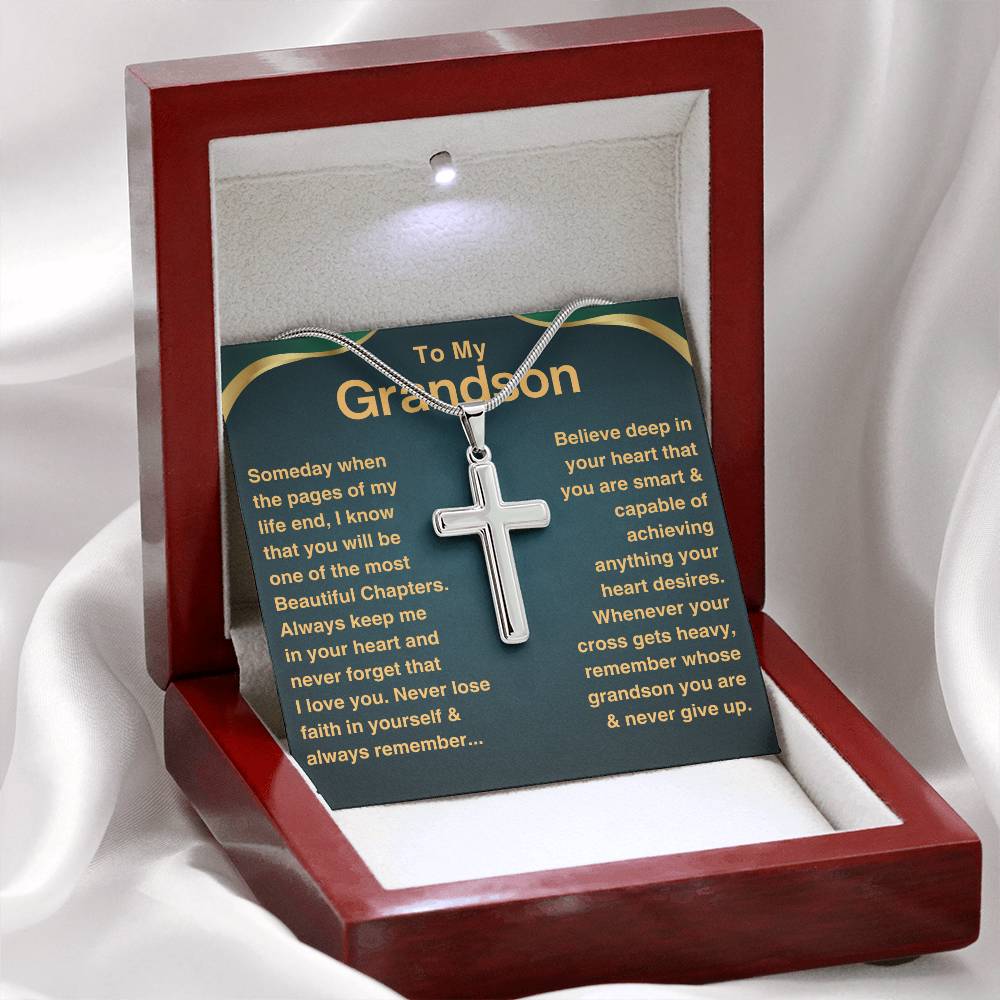 Grandson, Never Give Up- Cross Necklace (GS48)