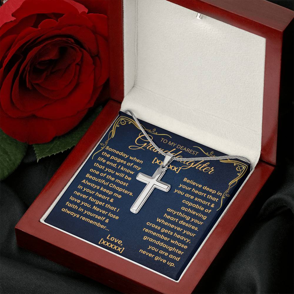 Granddaughter, Never Give Up - Cross Necklace With Personalized Message Card (GD98-P)