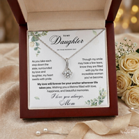 Thumbnail for Daughter wedding gift necklace with heartfelt wedding day message card presented in a luxury mahogany gift box