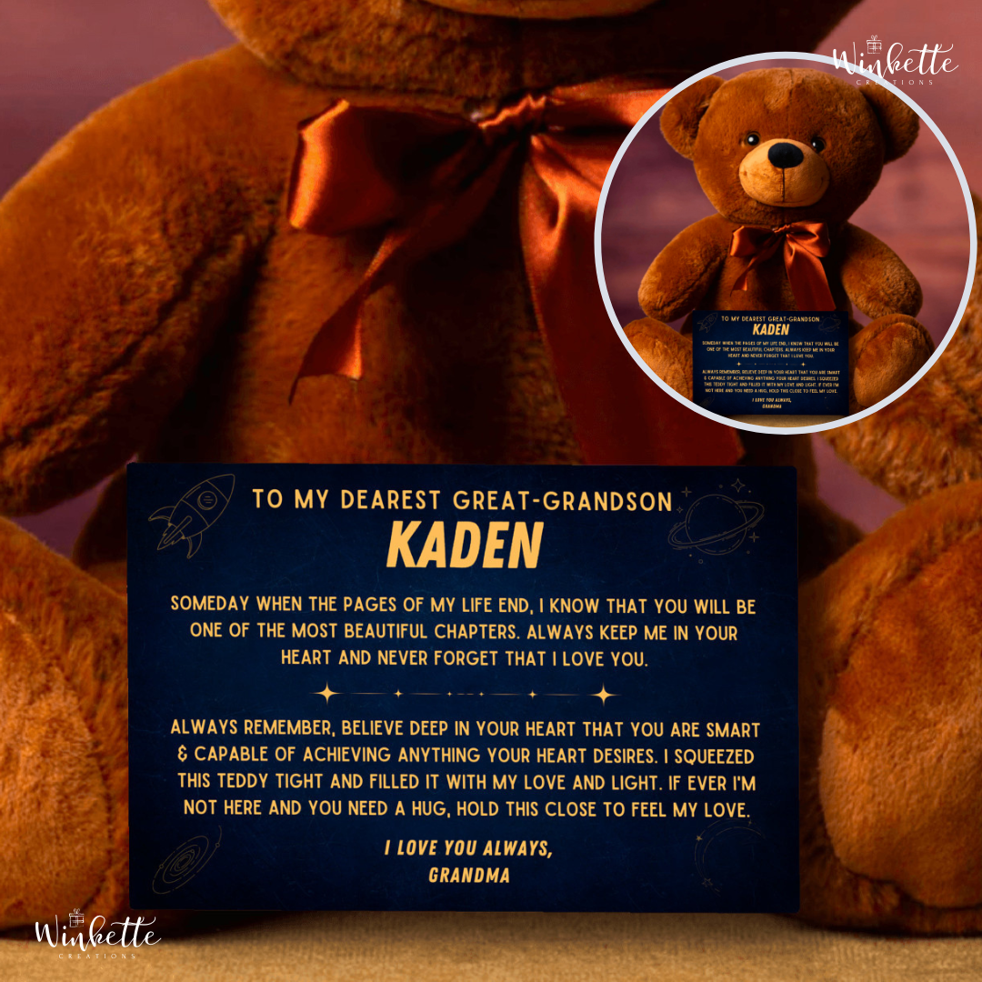 Great-Grandson, Never Forget - Teddy Bear with Personalized Canvas Message Card (GGS07-P)