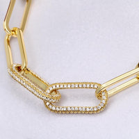 Thumbnail for A gold-colored paperclip chain necklace with cubic zirconia crystals, gift for wife from husband