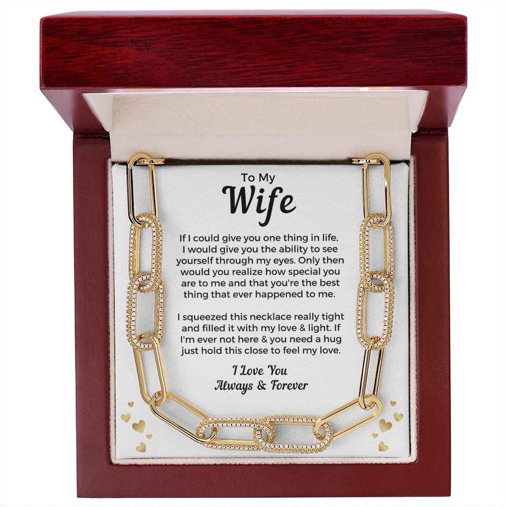 Gold paperclip chain necklace with cubic zirconia – romantic anniversary gift for wife