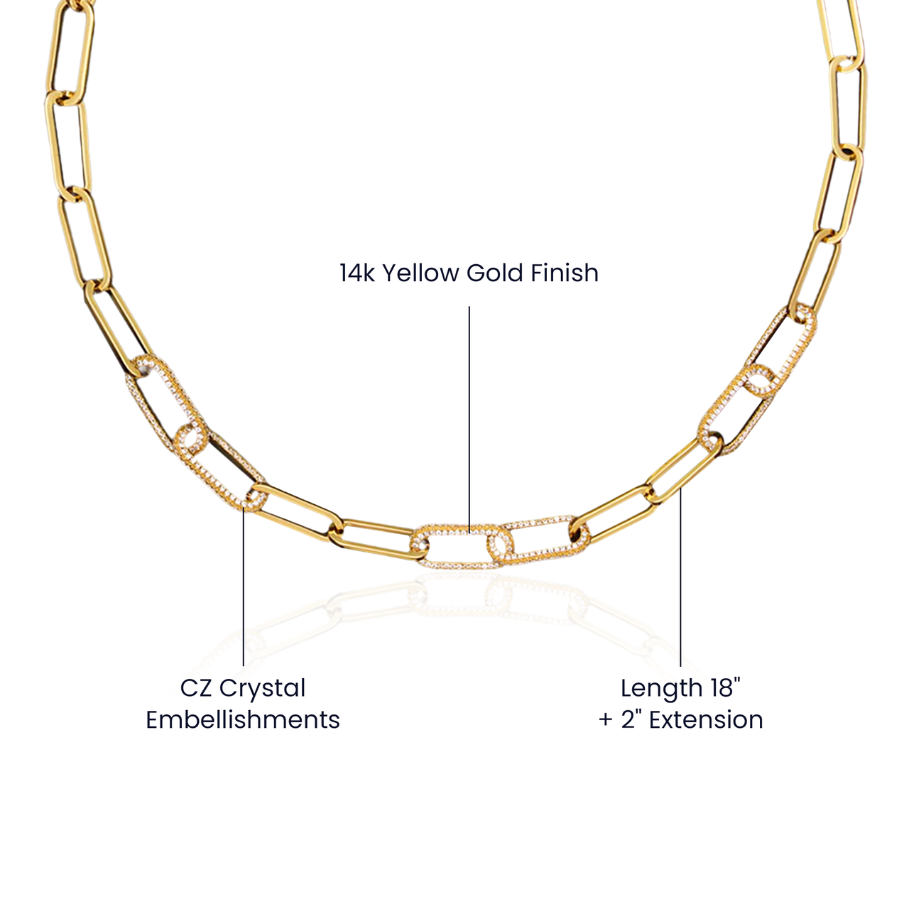 Gold paperclip chain necklace with cubic zirconia – romantic anniversary gift for wife