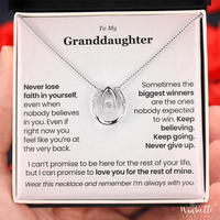 Thumbnail for Inspirational lucky horseshoe necklace gift for granddaughter from grandma with emotional message card about never losing faith
