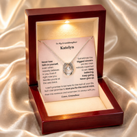Thumbnail for Personalized lucky horseshoe necklace gift for granddaughter from grandma or grandpa in luxury LED wooden gift box with inspirational message card about faith, strength, and never giving up