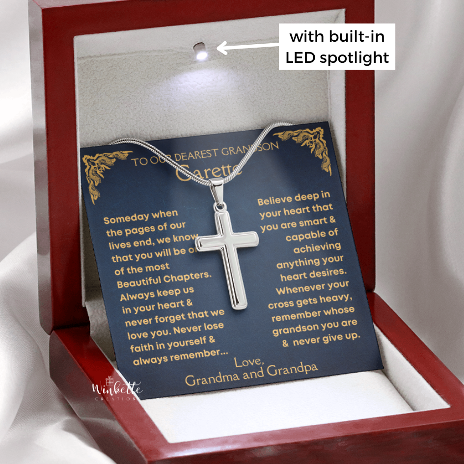 Grandson, Never Give Up - Cross Necklace (GS75-P)