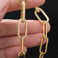 Thumbnail for A gold-colored paperclip chain necklace with cubic zirconia crystals, birthday gift fro wife.
