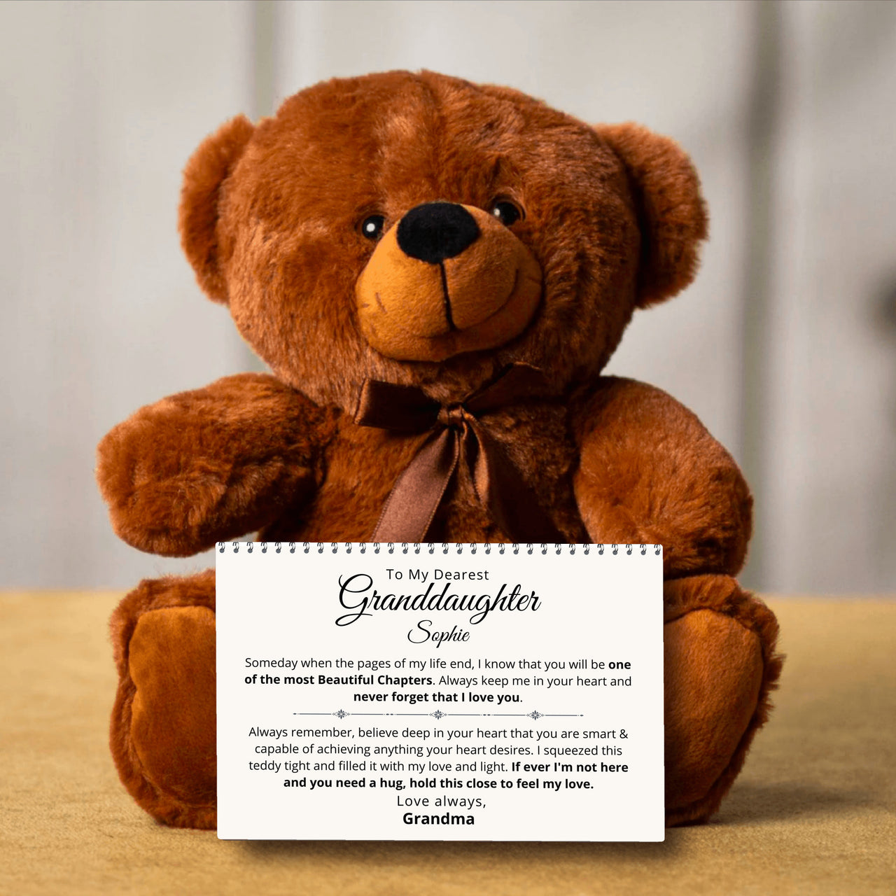 Granddaughter, Never Forget - Teddy Bear with Personalized Canvas Message Card (GD78)