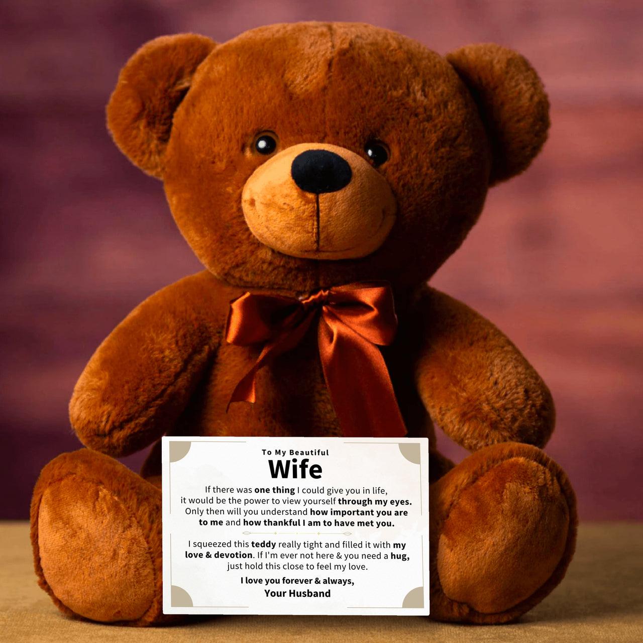 To My Wife, Heartfelt Embrace - Teddy Bear W/ Canvas Message Card (W17)